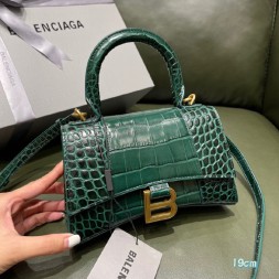 발렌시아가 아워글래스 탑 핸들 백 XS 592833 악어무늬 그린