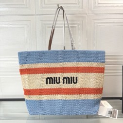 미우미우 라피아 코튼 토트백 5BG228-3