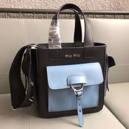 미우미우 18S/S 가죽 포켓 토트백 5BA070 블랙&민트