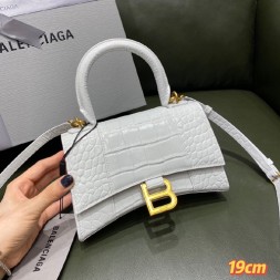 발렌시아가 아워글래스 탑 핸들 백 XS 592833 악어무늬 화이트 금장