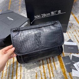 입생로랑 니키 미듐 숄더백 498894 악어무늬 블랙