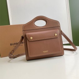 버버리 미니 투톤 가죽 레더 포켓 백 80317461 브라운