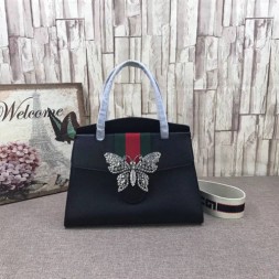 구찌 나비 디테일의 가죽 탑 핸들 백 505342 블랙