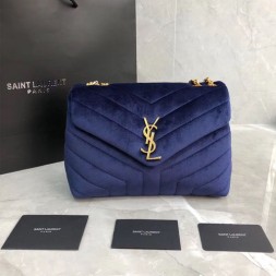 입생로랑 Y 퀼티드  벨벳 스몰 루루 체인백 494699 블루